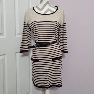 Banana Republic | Cream and Burgundy Red Striped Dress